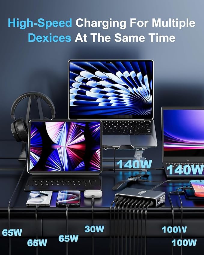 800W GaN Desktop Charging Station – Multi-Device Fast Charger Hub